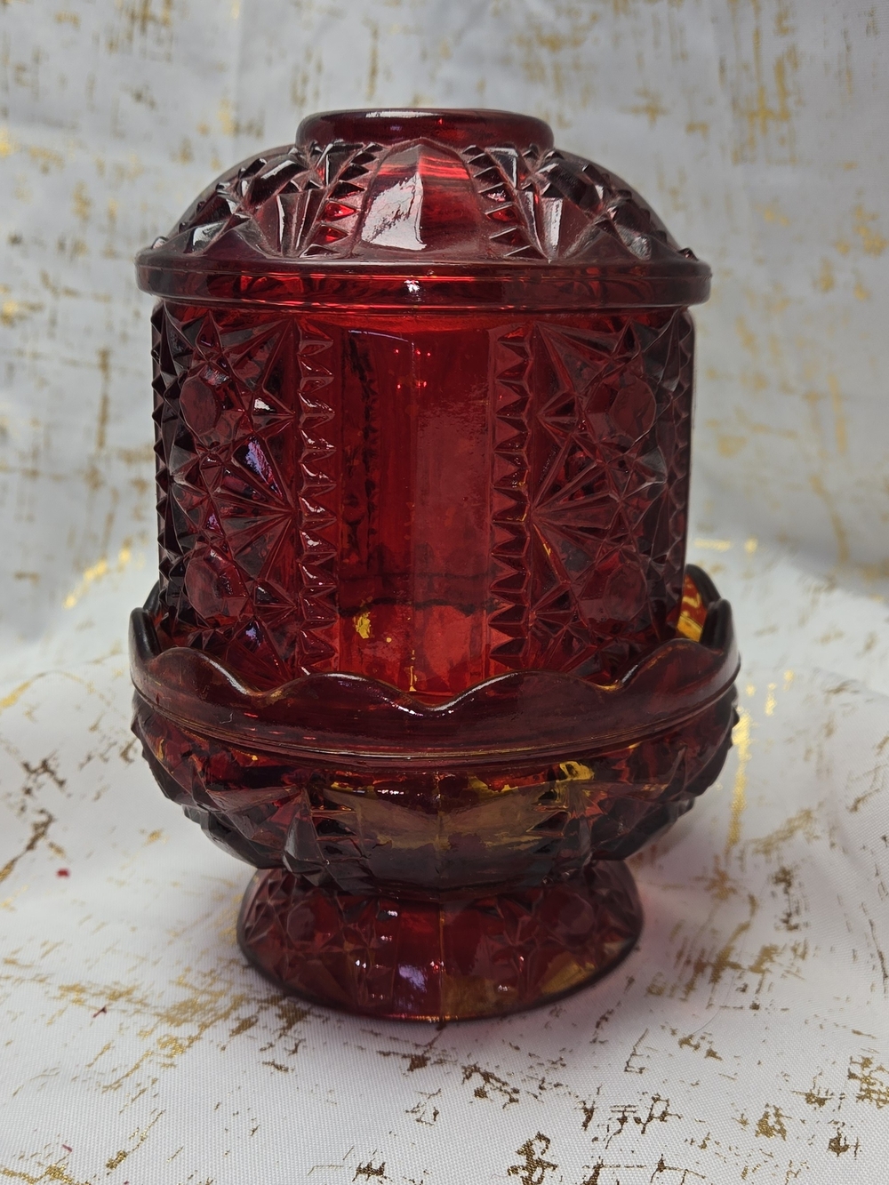 Fairy Light Indiana Glass Deep Red Pressed Glass Covered Jar Lantern *read*